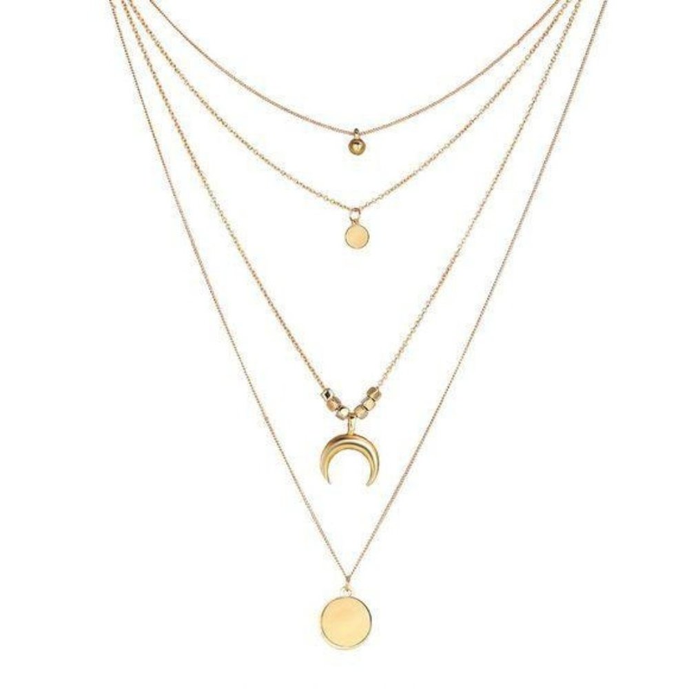 3/$15 - Multi-layer Chain Moon Necklace – Gold